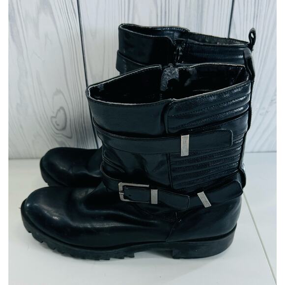 Moto Buckle Boot Nine West Mid Calf Lug Sole size 8.5 - Picture 3 of 8